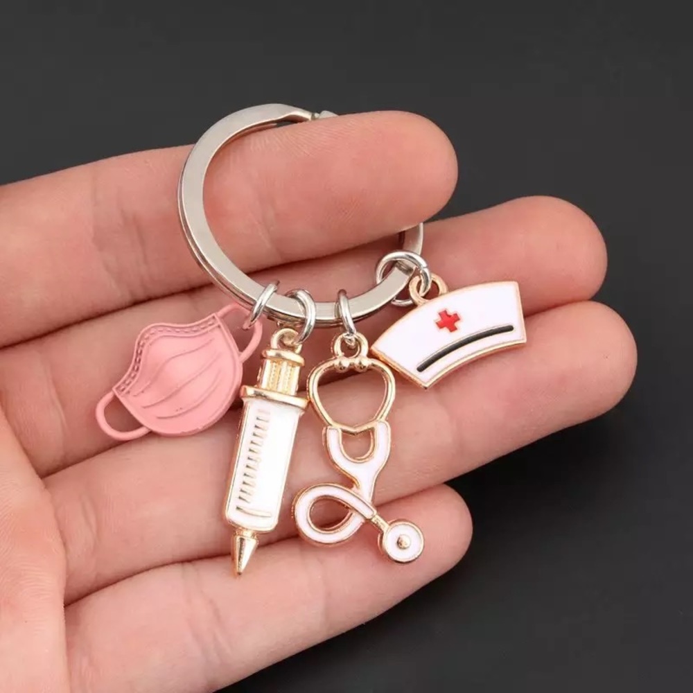 Nurses Keychain with Stethoscope, Nurses Cap & Pink Face Mask - Picture 3 of 16